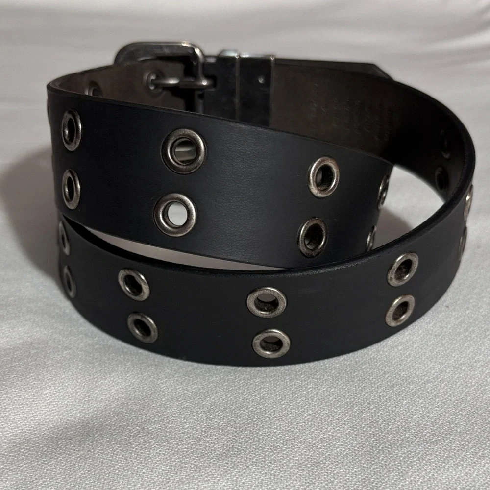 Stylish Black Belt with Silver Accent Grommets Size 34